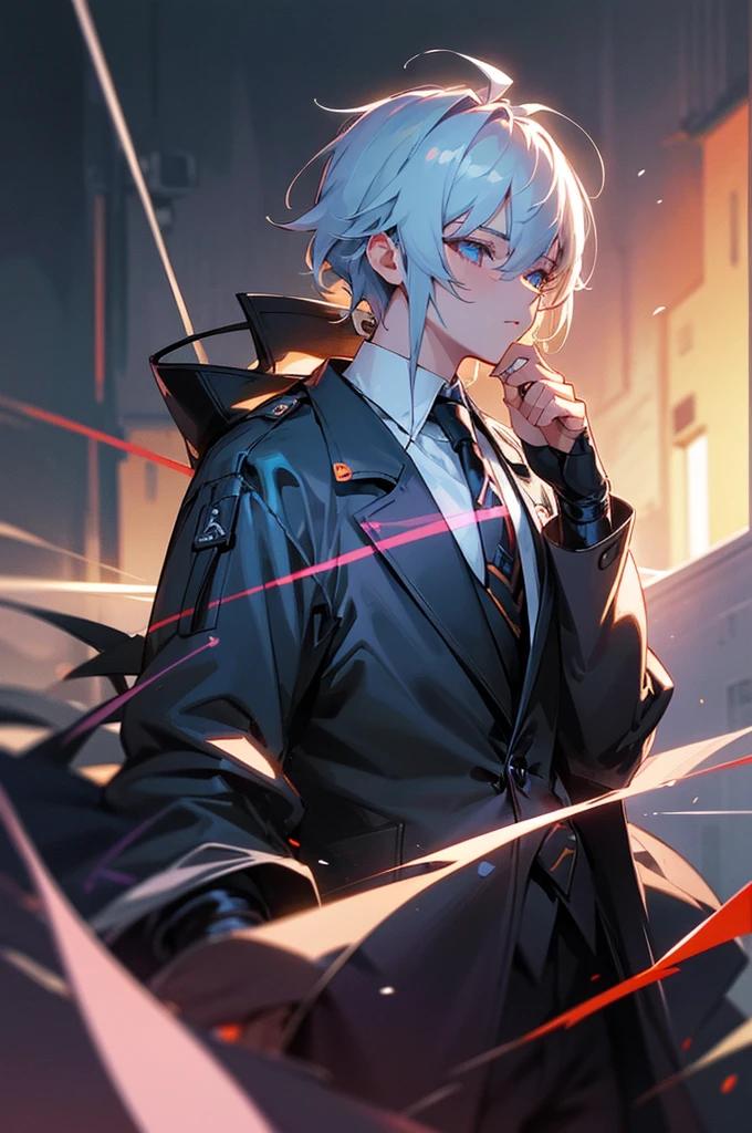 ultra detail, High resolution, ultra detailed, highest quality, wonderful, highest quality, Highly detailed CG Unity 8K wallpaper, cinematic lighting,cyber punk, dark boy,Manbang,tie hair,Tie your hair back,all back
