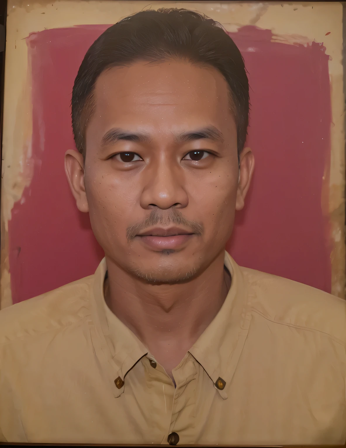 A 40-year-old Indonesian man wearing a light yellow shirt is very good. Detail. Clearly realistic