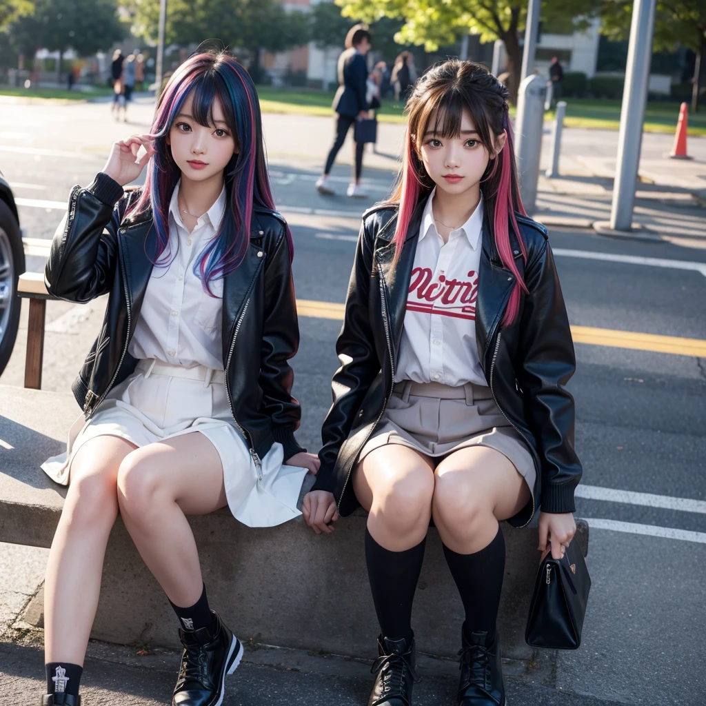 middle School girls，smile，Beautiful girls，leather jacket，The best quality to get you horny，Super detailed，uniform，Multi-colored hair、Put your feet on the slime、Girls to play，Multi-colored hair，Perfect Girl，Super cute girl，uniform，blazer，School festival，Big Breasts，濡れたuniformのシャツを着ている，Long Hair、She has her bangs down，Angel，Ultra HD，Young girl，Sex，Naughty Girls，Full body image，Absurd，Beautiful girls，