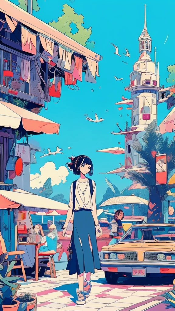 
Manga style illustration, Digital anime illustration, In the art style of Bouwater, In the style of digital illustration, Illustration Style, Beautiful illustrations, Cute and detailed digital art, Beautiful digital illustrations, Great art style, Trending on artstration, Professional Illustration, Cute digital art, Reproduction illustrations, Beautiful drawing style,Walking around the city,Blue sky