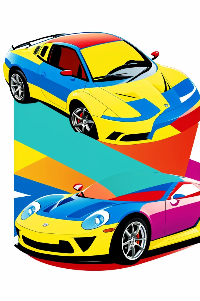 A simple doodle of a sport car in style of cute doodle, vibrant colors ,plain background