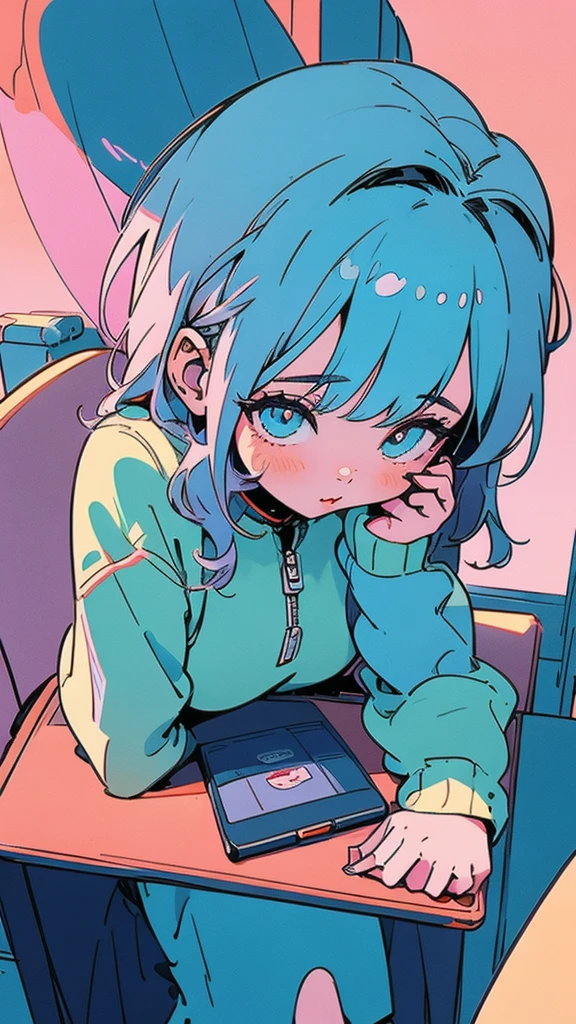 cartoon girl sitting at a desk with a laptop computer, cartoon style illustration, digital anime illustration, in the art style of bowater, in style of digital illustration, illustration style, beautiful illustration, cute detailed digital art, beautiful digital illustration, stunning art style, trending on artstration, proffesional illustration, cute digital art, procreate illustration, beautiful drawing style