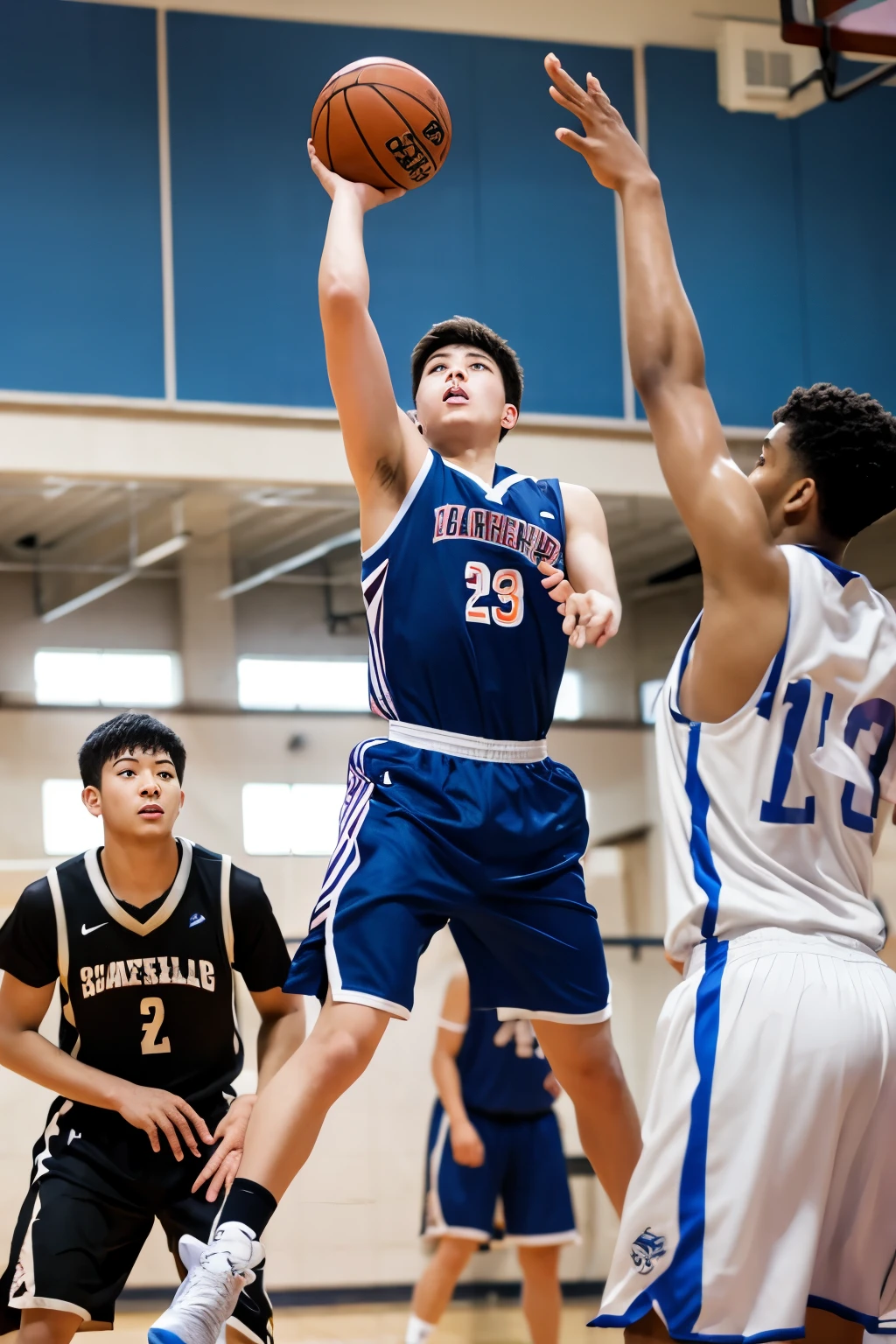 High school boys playing basketball