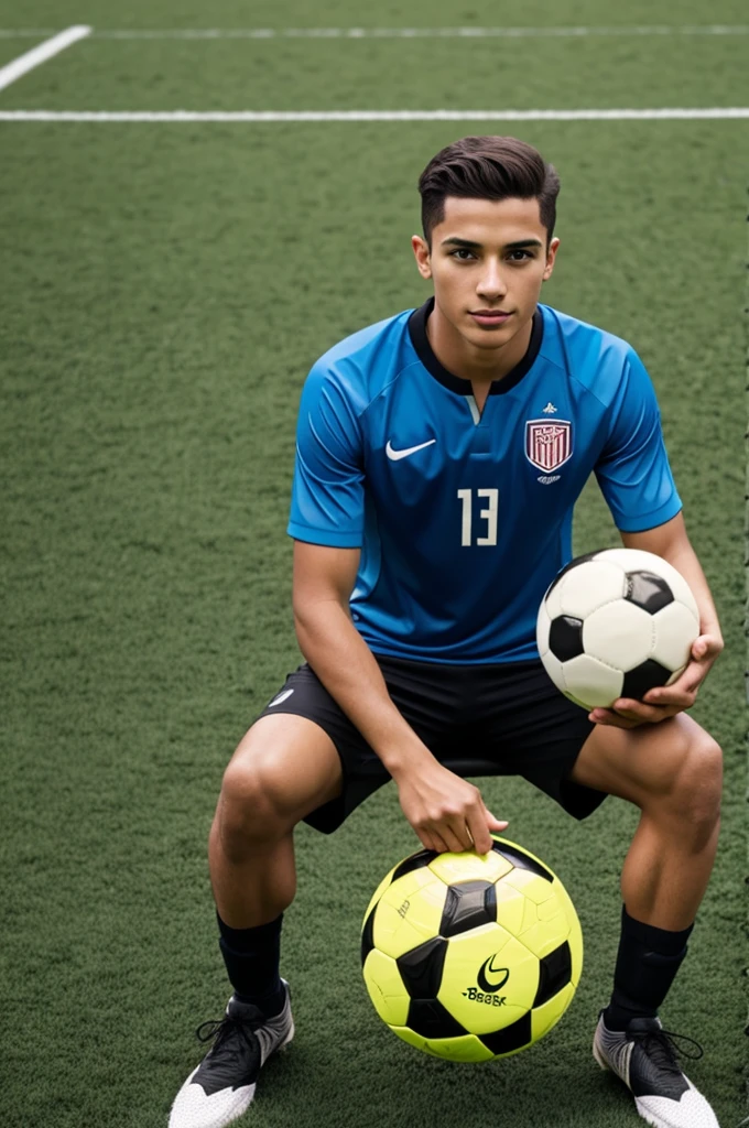 Young man with his soccer ball 
