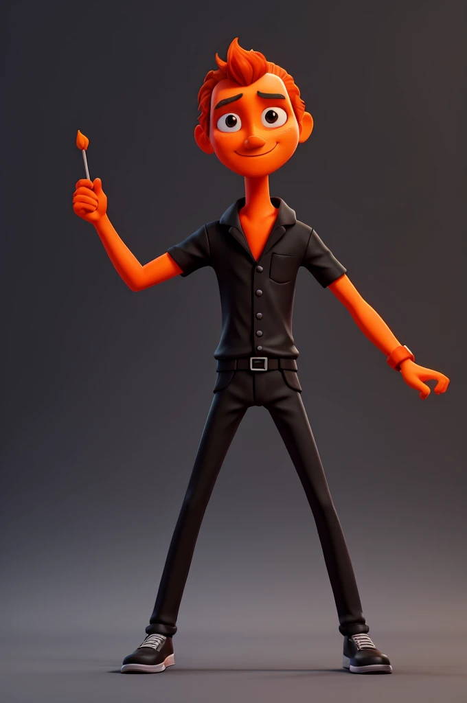 create a totally orange stickman with a black background and 3d giving beauty