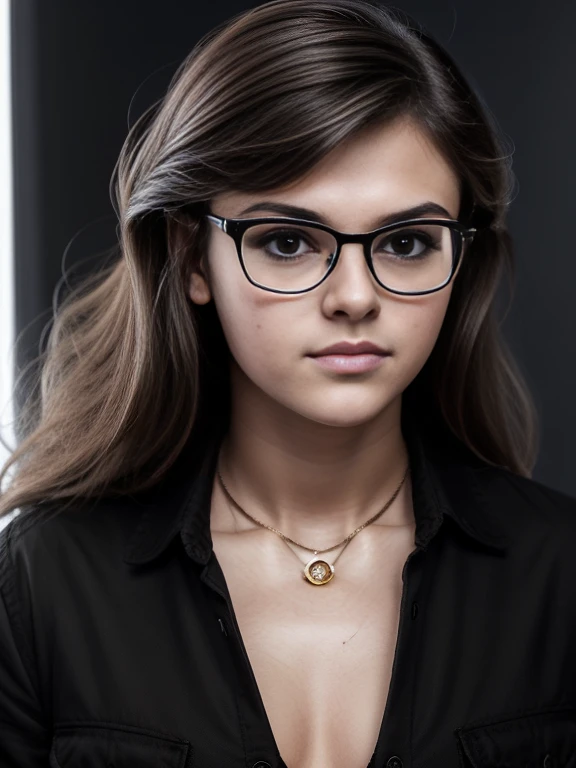 Full-length photo portrait of a young chubby Russian girl in glasses, 22 years old, with aesthetic small breasts with beautiful erect nipples, corneal reflections, whole body, Detailed human skin texture, fuzz on the skin, beautiful elastic body, aesthetic completeness, beautiful tired face, An indifferent expression on his face, spiky hair, very tousled semi-long brown tousled hair (rebellious late 80s hairstyle, shaved temples), amber eyes, ((glasses with lenses in black frames)), looking into the camera with the interest of a predator, Squint, a little crazy sparkle in the eyes, ((short stature)), athletic build, plain men&#39;s t-shirt, jeans, sneakers, muscular arms, Graceful fingers, almost imperceptible one-sided grin, bare neck without jewelry, in the park, loose clothing style, Free standing pose, , ((1980s Short Hairstyle)), ((("OMITB" cinematography))), Realistic photography, texture of photo paper, full length 