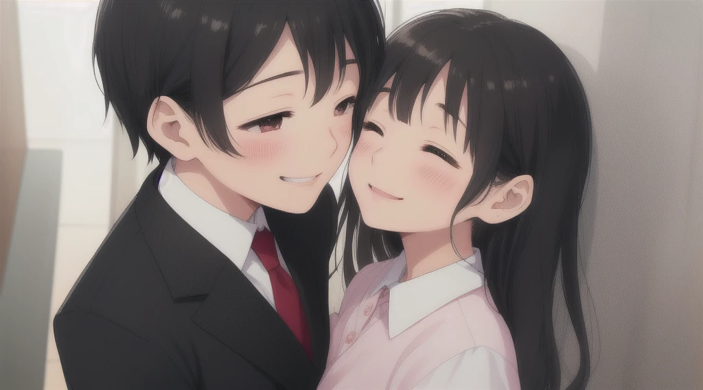 Handjob、smile、Looking up、blush、Sigh、female、Black suit、Black Hair、One person、older sister