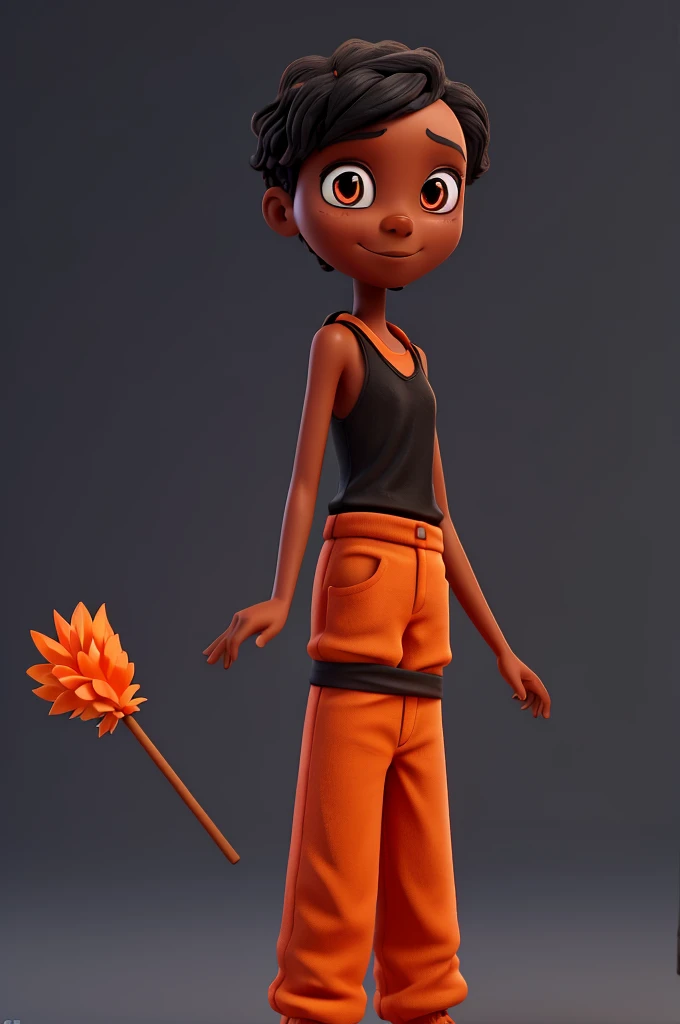 create a totally orange stickman with a black background and 3d giving beauty