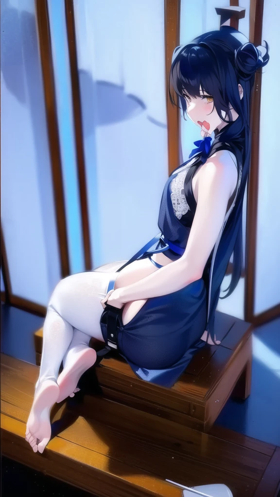 A cat girl sitting cross-legged on the ground,And open your legs in white lace suspenders,Love in the eyes ,Little tongue sticking out,White milk flowing from the mouth,Look at me with disgust and sickness