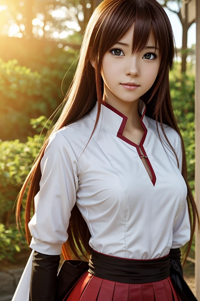 "Generate an image of Asuna Yukki, a character from the anime &#39;Sword Art Online&#39;. Asuna is a young woman with long light brown hair., that falls in a stripe on his forehead. His eyes are large and hazel, and has soft and expressive features. Asuna is wearing a sexy and eye-catching white underwear with red heart patterns., adjusted to highlight your figure. She is sitting on top of a modern sporty motorcycle, with a streamlined design and striking colors, like black and red. The background is a modern cityscape, with skyscrapers and city lights, providing a vibrant and exciting environment. Asuna is sitting on the motorcycle with a confident and elegant posture., highlighting both her and the motorcycle." anime style