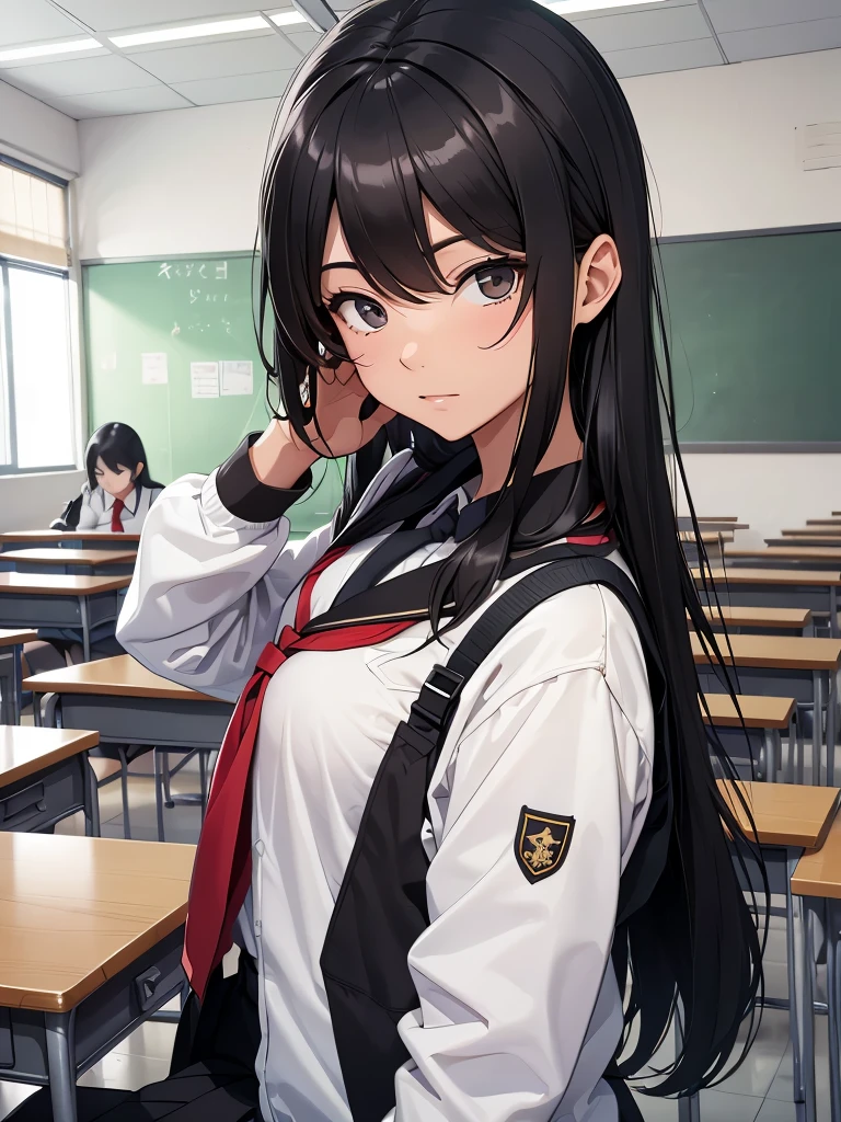 Kizi, Bblack hair, schoolar uniform, class room 