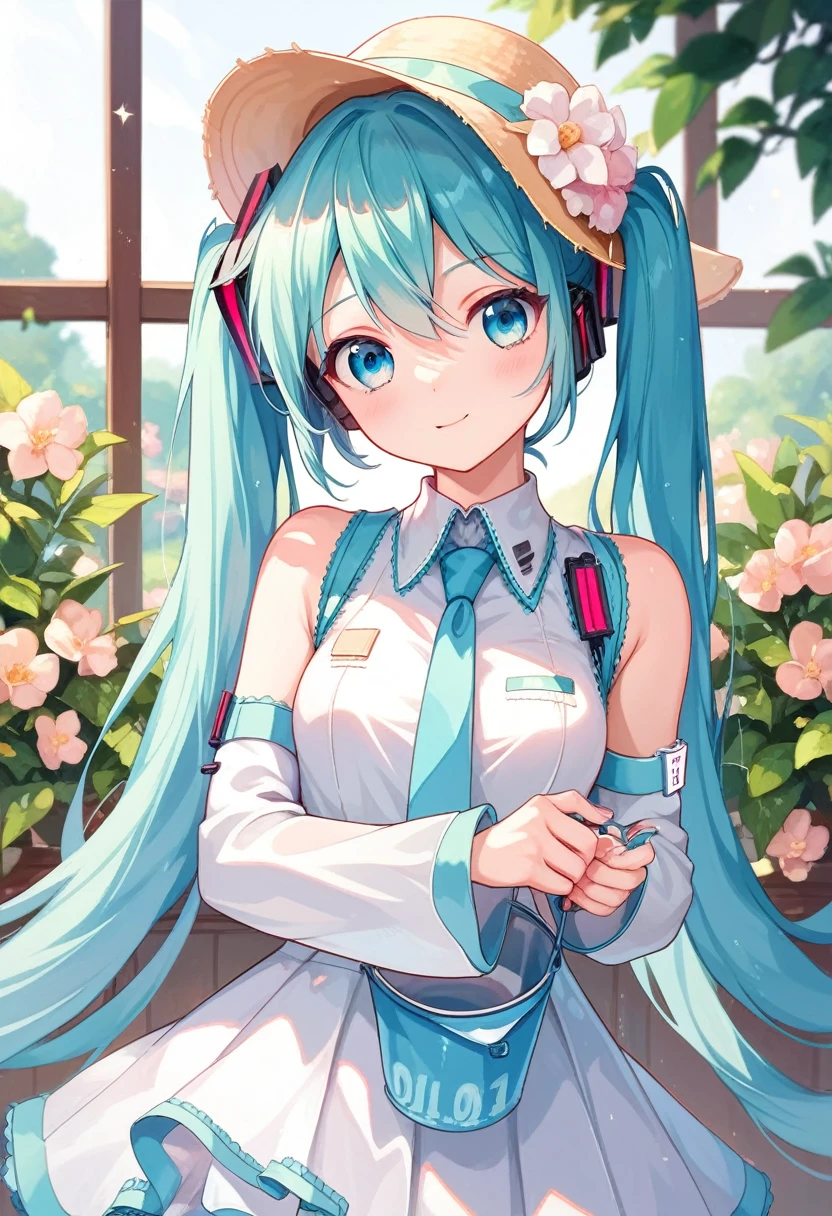 Hatsune Miku is surrounded by blooming flowers again、With new shoots sparkling with morning dew, we move forward to a brighter future