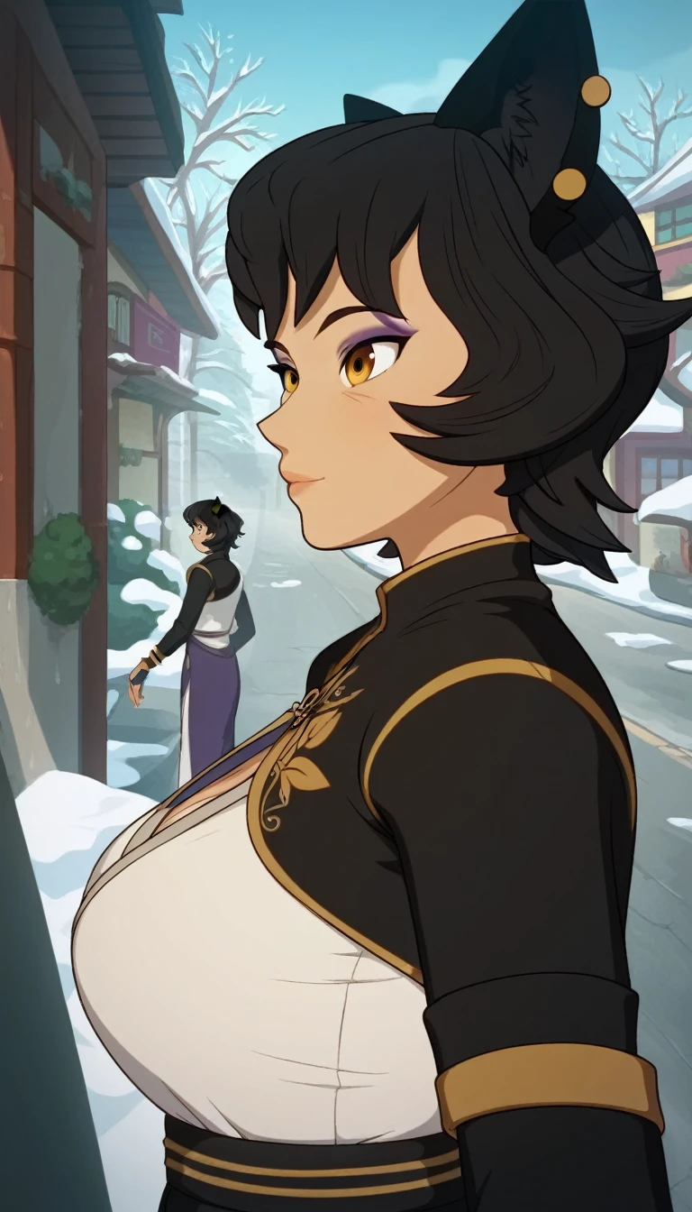 score_9, score_8_up, score_7_up,
mature female,
kali belladonna, large breast,
snowy street,
from above, from side
peeking around corner,
cold