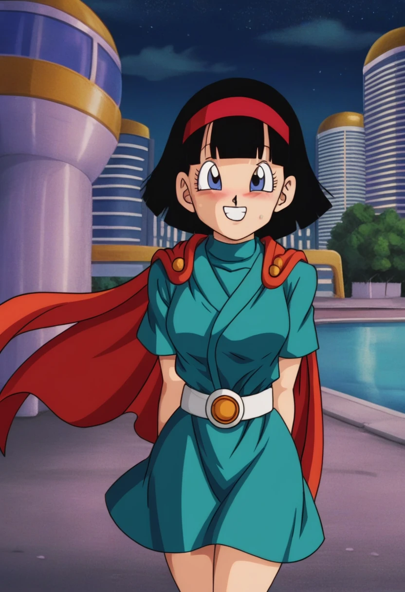 fountain_cheered up, score_9, score_8_above, score_7_above, cheered up screencap,
He saw, dragon ball saboveer, grand saiyaman, 1 girl, Alone, looking at the viewer, blush, SMILE, short hair, bob cut,  Blue eyes, City, black fur, white gloves, Cityscape, arms behind the back, white belt, red cape, purple monkey, spiky hair, ;\), teeth, night sky, eyelashes, clavicle, green tunic, sweatdrop, sweat, arms at the sides, big ass, on all fours, side view
