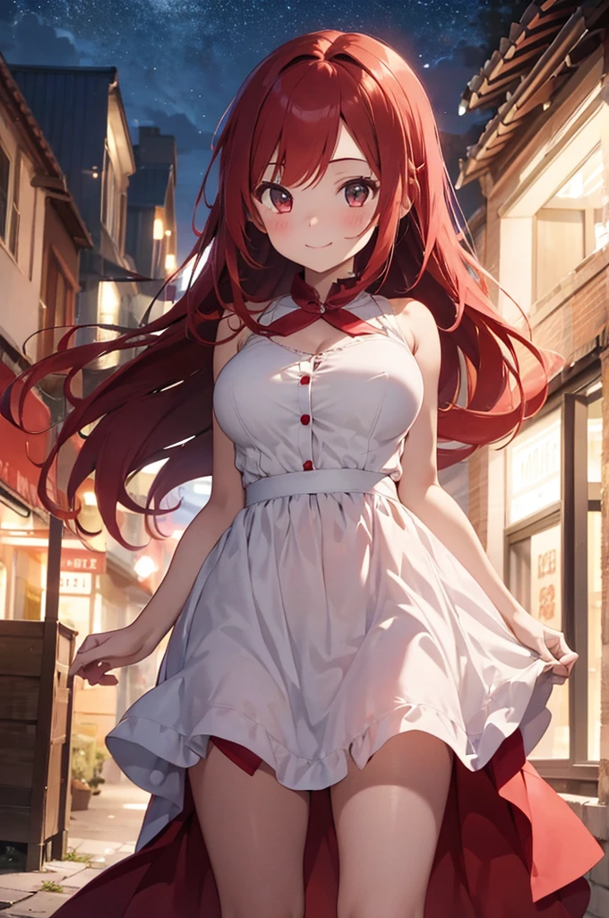 (masterpiece), (Highest quality), (Very detailed), 1 Girl, Sexy pose, blush,Medium chest, Wearing a camisole, Happy, Looking at the audience, Big Hair, Red hair, wood々at the park, shy