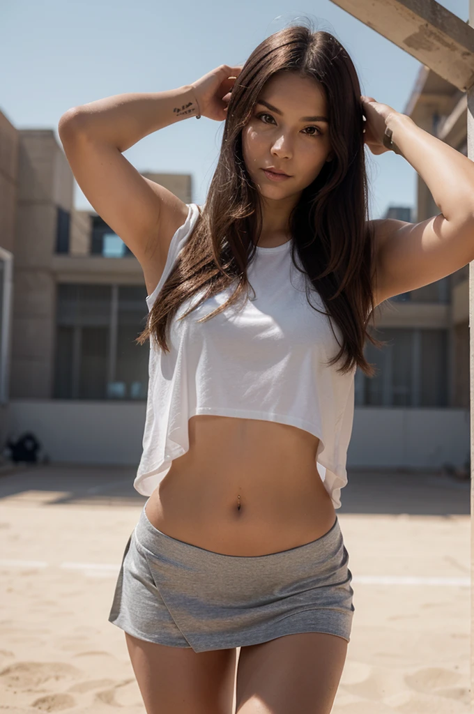 8K, Raw photo, highest quality, masterpiece, realistic, Photoreal, (1 Ultimate beauty), middle aged, highly detailed face, (perfect teeth), detailed eye, double eyelid, eyelash, grin and laugh, lip details, brunette bob, big breasts, (white tank top), ((dolphin shorts)), cowboy shot, Koen-dori in Tokyo, soft light, ((Depth of written boundary))
Proceed with caution,((13 year old girl)), (((slim, thin waist, thin thighs, thin arms))), (((Rear view, realistic buttocks, small ass, retrospective diagram)))