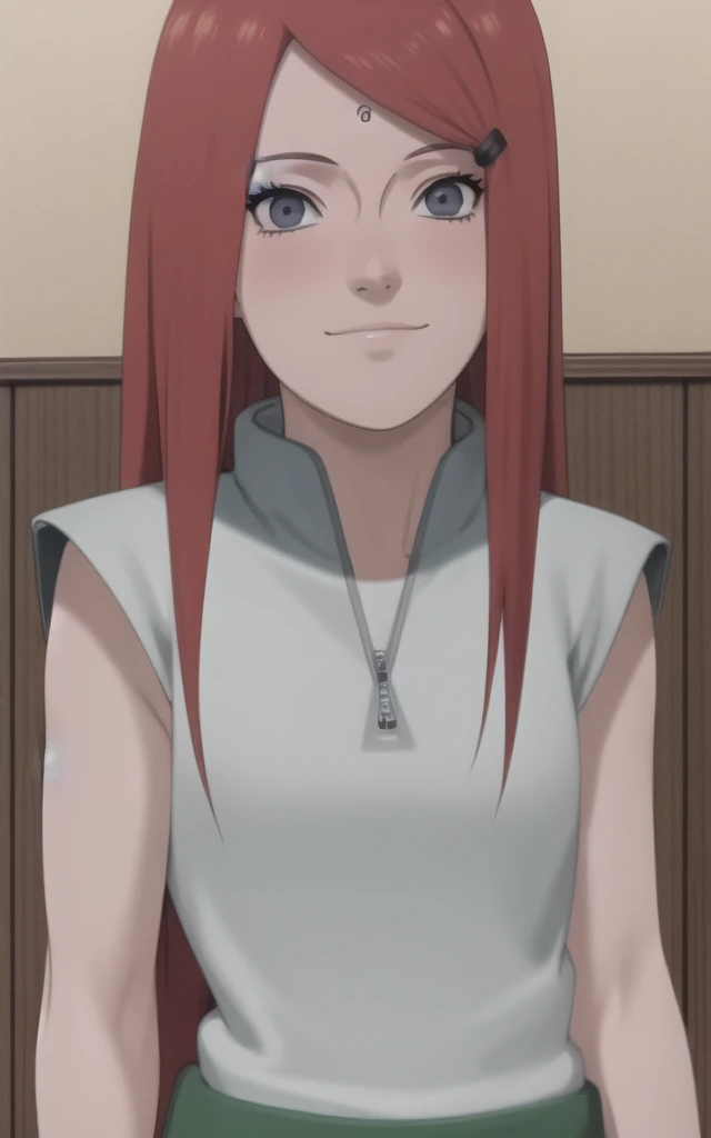 full body, uzumaki kushina, Kushina Uzumaki, masterpiece, high quality, UHD Quality, 4k Quality, perfect, perfection, perfect all,
long red hair, hair ornament, swept bangs, gray eyes, hairclip, perfect face, perfect body, perfect hair, expressive eyes, Soft smile, perfect waist, blushing, naked