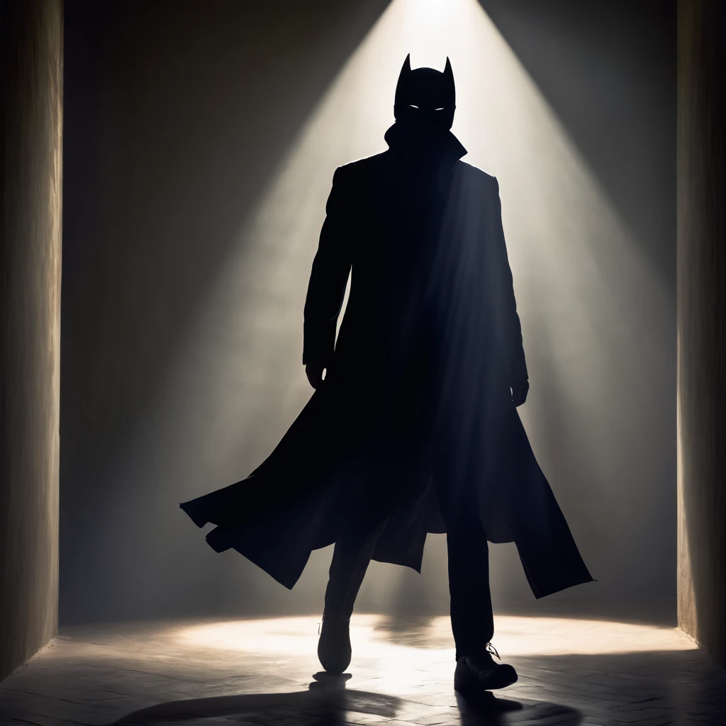 A silhouette of a mysterious man is masked amidst the shadows