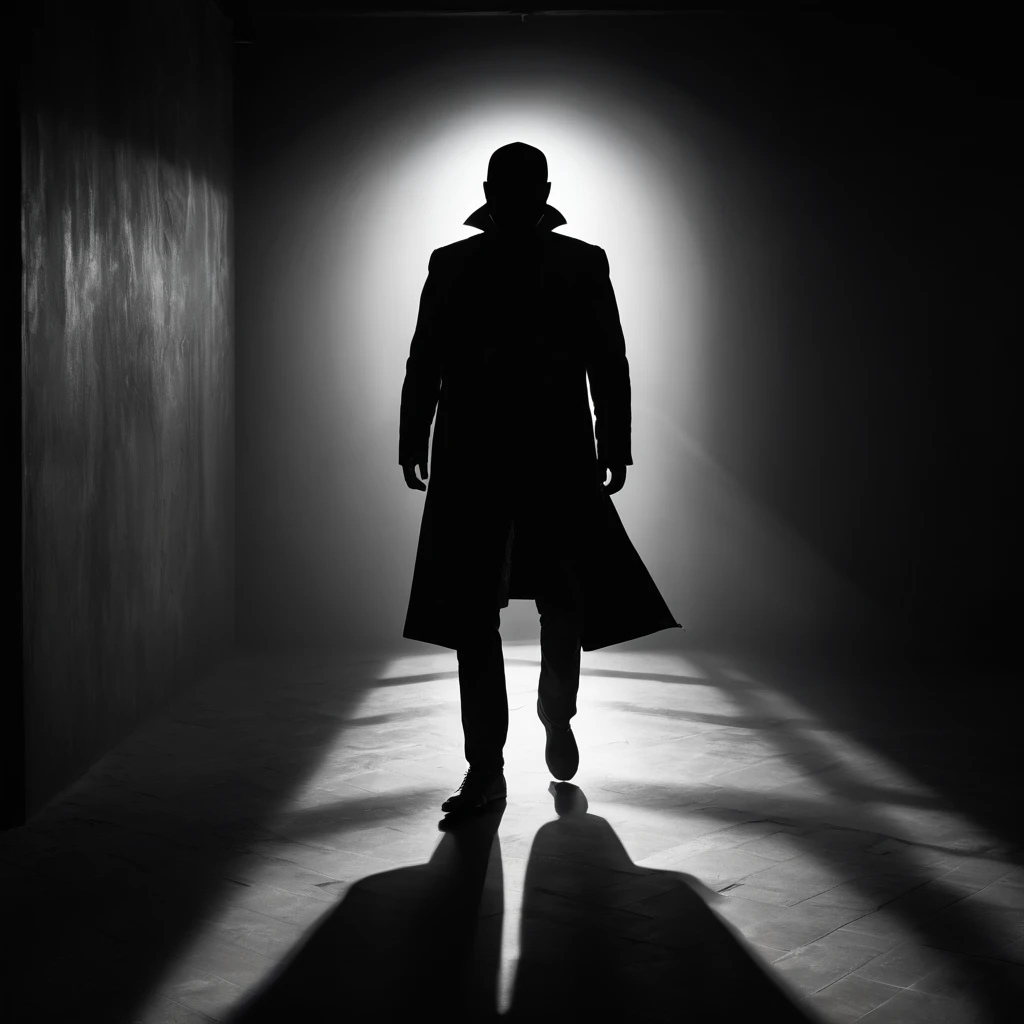 A silhouette of a mysterious man is masked amidst the shadows