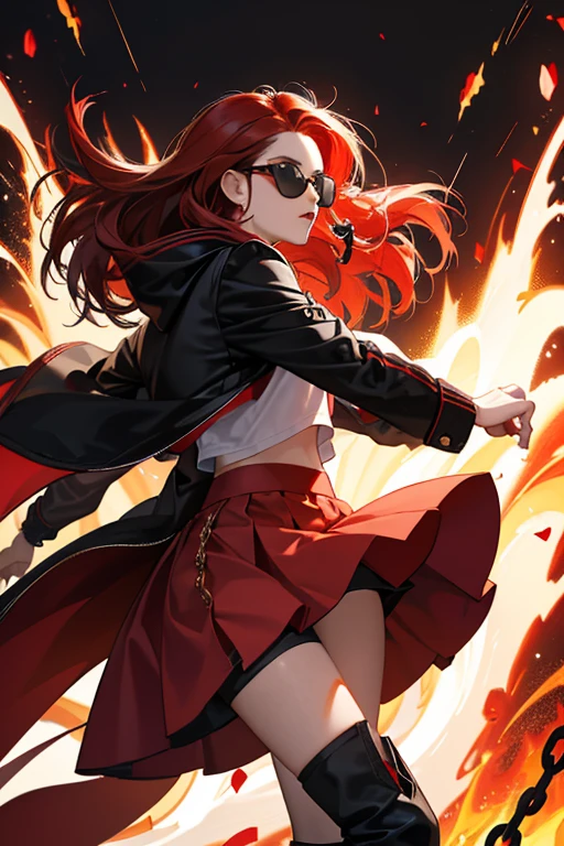 She has black and red hair with a white streak in the front as well as tan skin, brown eyes and red sunglasses shaped like fire. Tough QT also wears black boots, a red skirt and a black jacket. She has a red skirt fasted by metal chains. SPARKLE; GLITTER