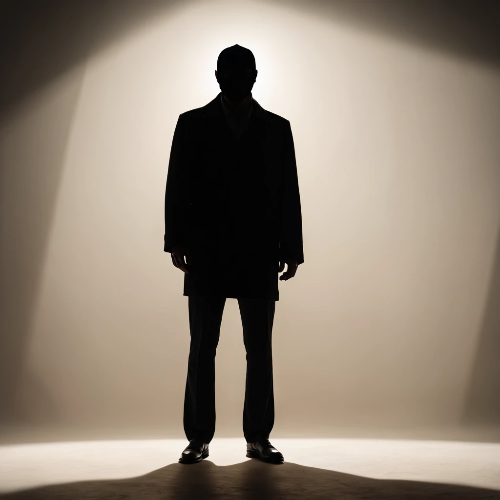 A silhouette of a mysterious man is masked amidst the shadows