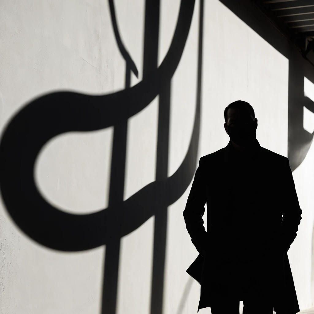 A silhouette of a mysterious man is masked amidst the shadows