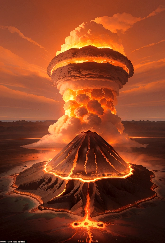 Doomsday landscape,a volcano erupts,Flame sputtering,blasts,molten lava,A devil's face emerged from the smoke,Liquid lava,Colorful phoenix,Paired with purple and blue, fantasy highly detailed, With gorgeous magic lightning rings, magia, beautiful detailed fantasy, hyper-high detail, , magic fantasy highly detailed, stuning fantasy 3 d render, Inspired by L. Highly detailed aesthetics, hyper-high detail,(Complicated details),hdr,(Complicated details,ultra - detailed:1.2),Cinema lenses,