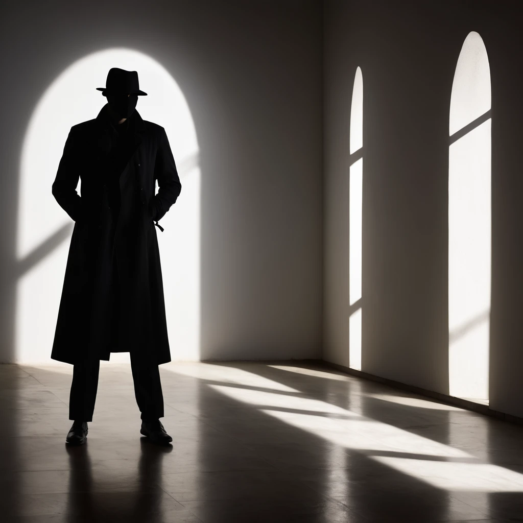 A silhouette of a mysterious man is masked amidst the shadows