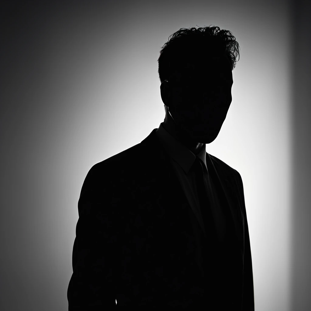 A silhouette of a mysterious man is masked amidst the shadows