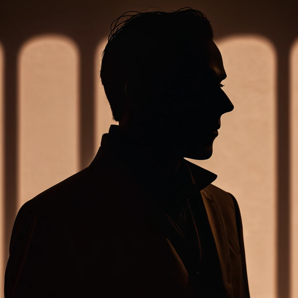 A silhouette of a mysterious man is masked amidst the shadows