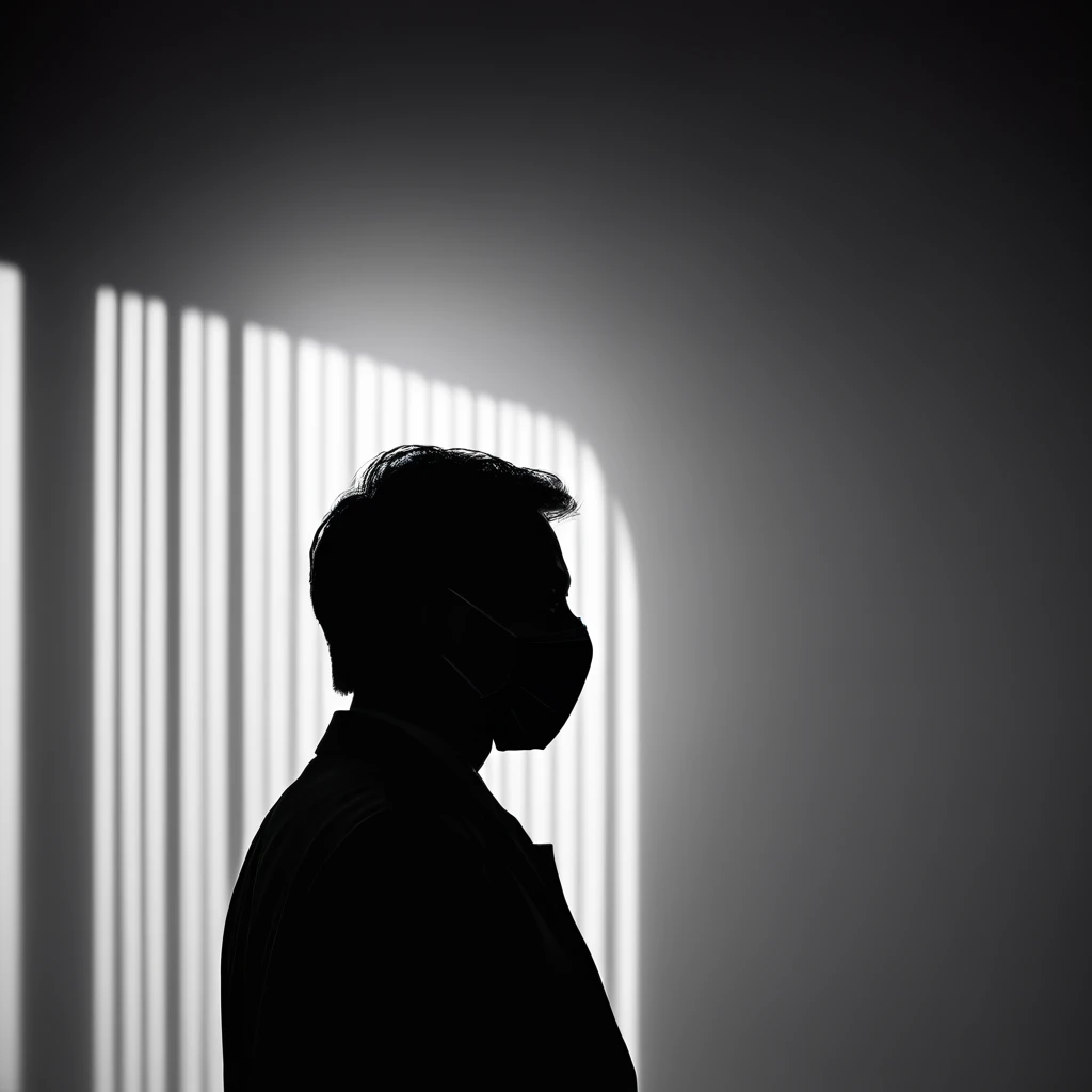 A silhouette of a mysterious man is masked amidst the shadows