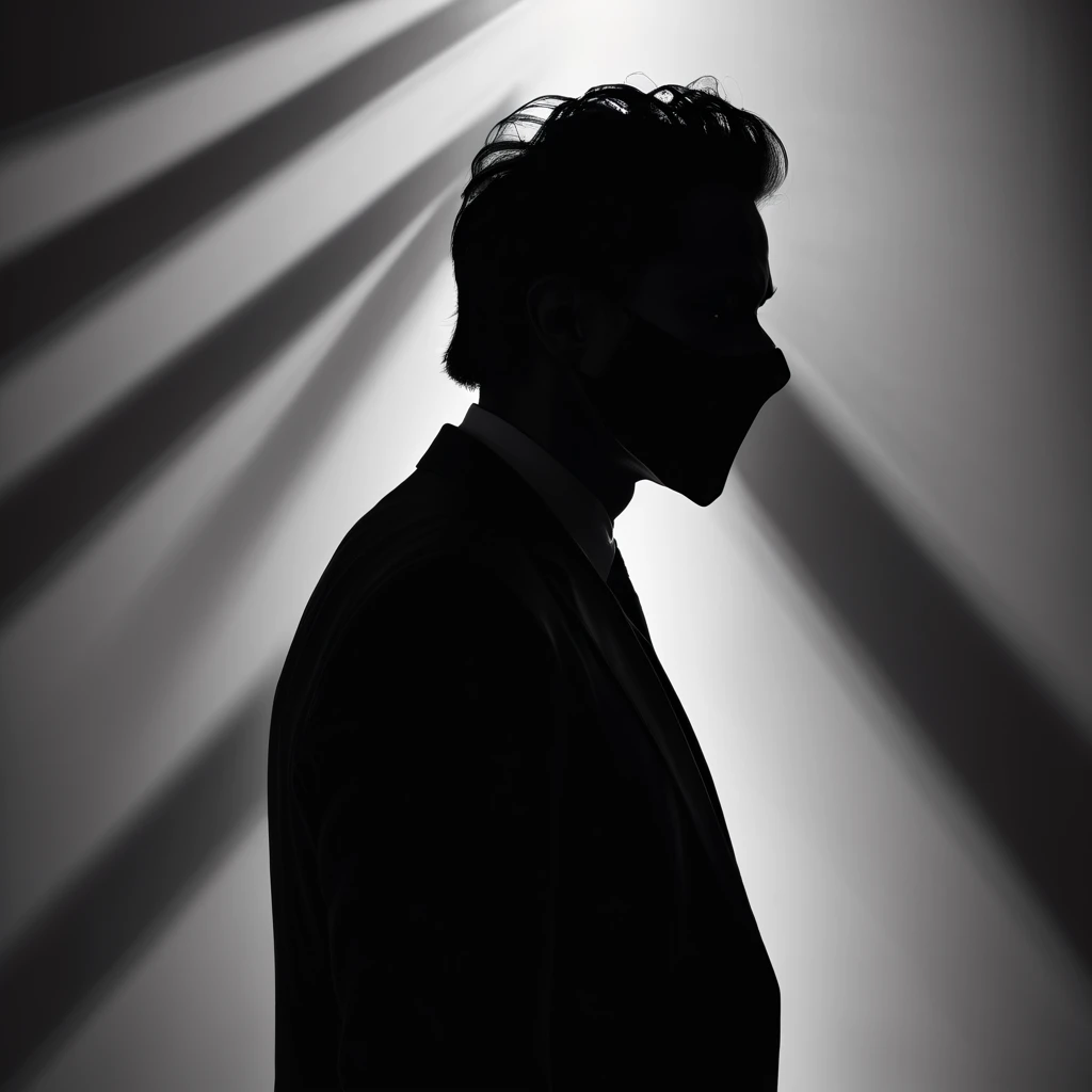 A silhouette of a mysterious man is masked amidst the shadows