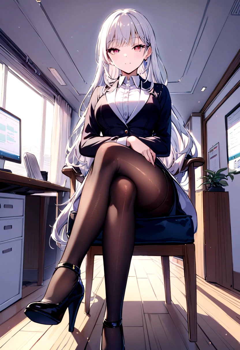 Crossed legs,Office,Pantyhose, rays of light, elegance face