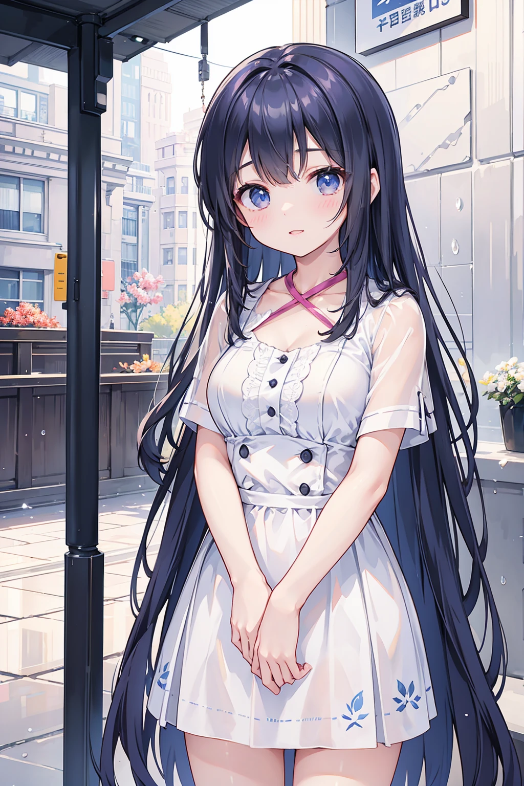 A girl with long black hair wearing a white dress,((Highest quality)), (Very detailed), (High-definition CG synthesis 8K wallpaper), 高いly detailed, 高い-definition raw color photos, Professional photography, (((Bokeh))), Written boundary depth,Small breasts,Early summer sunlight,Underwear visible,French kiss