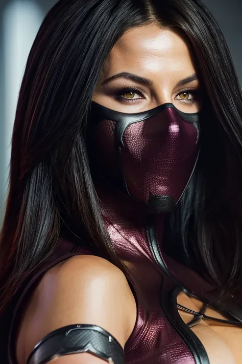 ((masked)) kate beckinsale, sexy woman (big boobs) dressed as deadpool from marvel comics, in the fortress of loneliness, looks ...