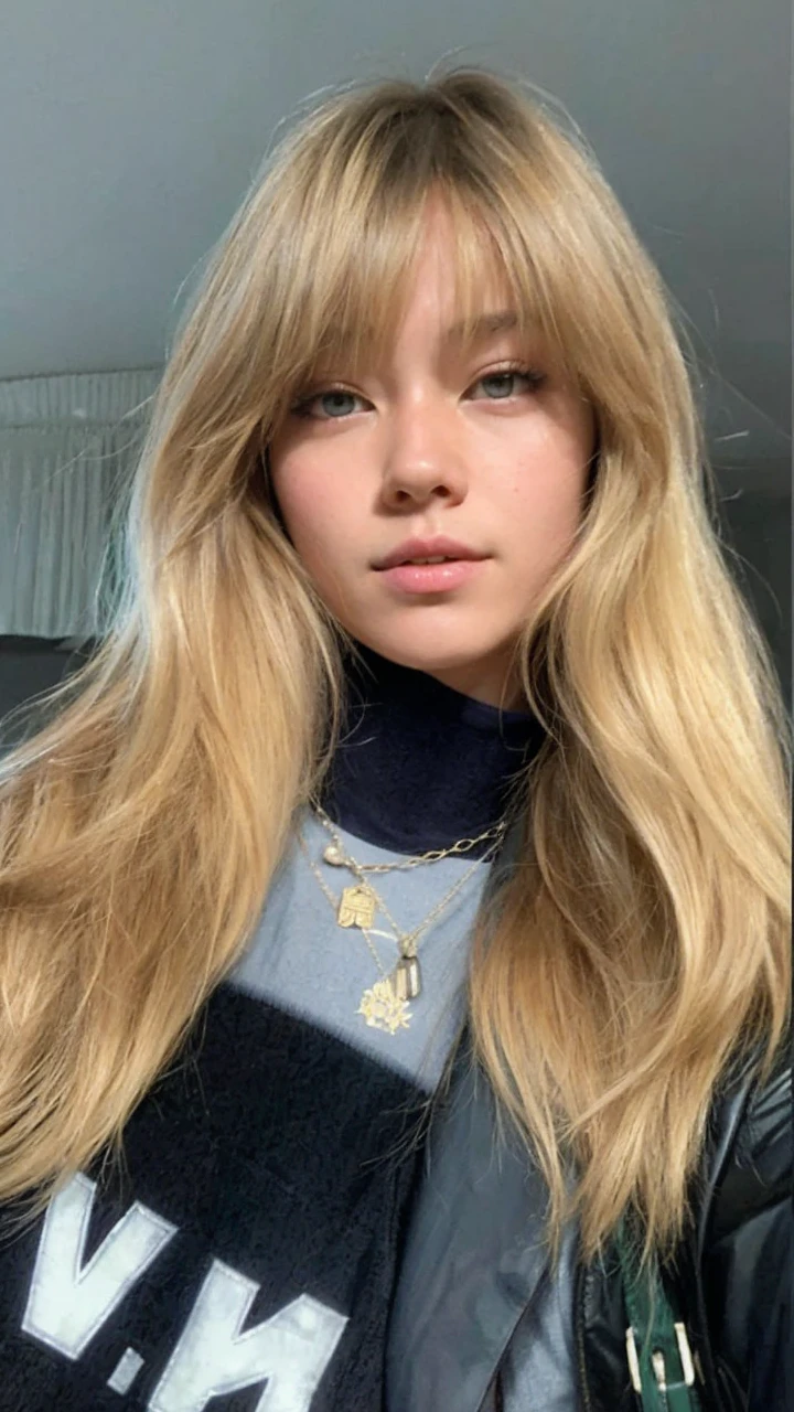 Front view, ((Teenage girl, ???, 15 years old girl:1.5)), slender, slim, close up, white coat, beige shirt, Slender and graceful, beautiful, ultra sharp focus, realistic shot, Winter theme, cold, ((necklage, gem necklage, Metallic texture, round hoop earrings, beautifull earrings, Details, hoop earrings with small diamonds encrusted)), White background, ((blonde woman, mole under eye, mole on cheeks)), blue eyes