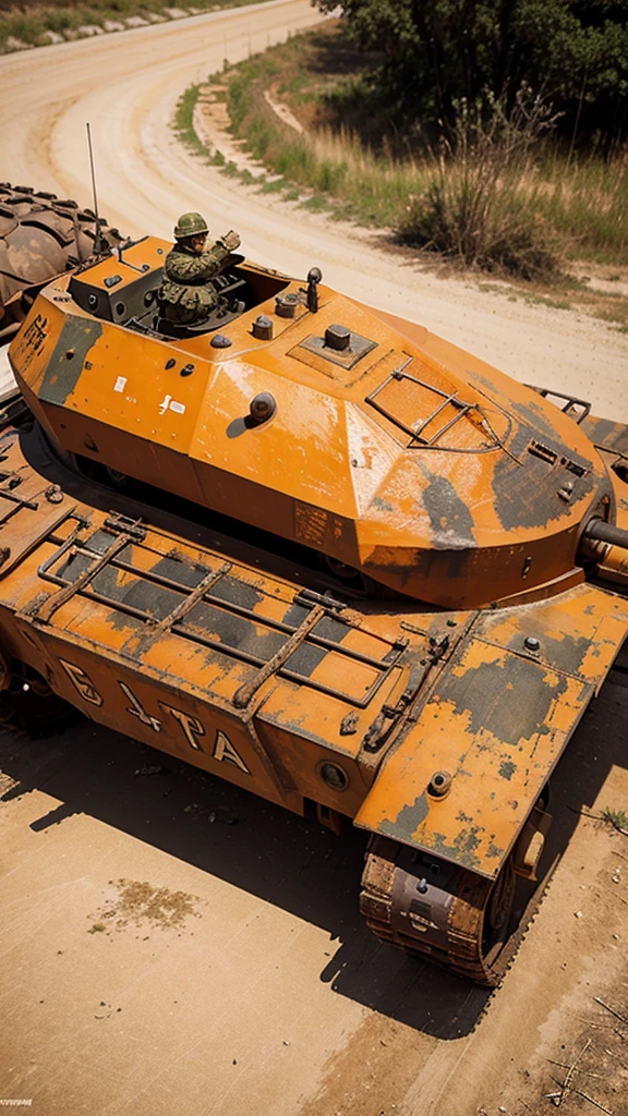 Obra-prima, 8K, foto realista, alta qualidade, cinematografic, corpo inteiro, hiper realista, uma mulher brasileira, morena, olhos azuis brilhantes, Cabelo loiro, de capacete, of the Brazilian Army, armada com fuzil ar15, in front of a tank, ferida com um tiro no ombro de fuzil, in a city of ukraine me