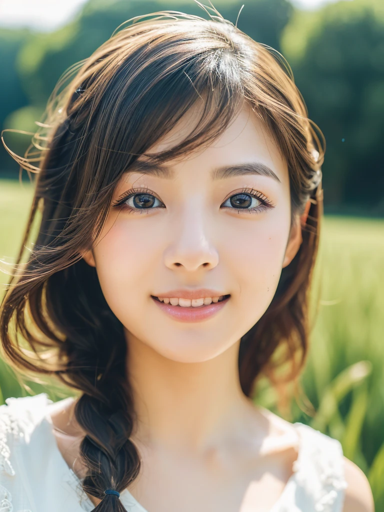 Japanese beautiful girl, ((Fisheye Lens, )) wind, sunset, Wheat field、, (Aesthetics and atmosphere:1.2),Smiling beautiful woman、8K、ultra HD、woman1 person((highest quality, 8K, masterpiece: 1.3)), woman (Wearing a white dress), Dancing,Sharp focus: 1.2, cute woman: 1.4, (((Random hairstyle)), Highly detailed face、skin、Hair Texture, detailed eyes, double eyelid, White skin, Beautiful and delicate nose, Cute young Japanese woman, 28 years old, At a dynamic angle, Pleasant to the eye、Thought-provoking composition, Emphasize the subject&#39;s hair,  Words and actions, The muted tones and contrast of light and shadow create a melancholic feeling.,