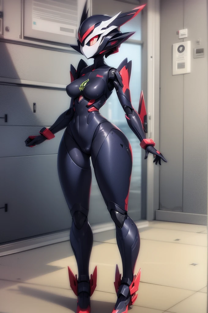 Humanoid robot, Gray body, Black Forearm, black arm, black calves and feet, robotic legs, Robot skin, Android skin, High heel, nude, wide hips, shortstack , large tits, sexy, high quality, full body