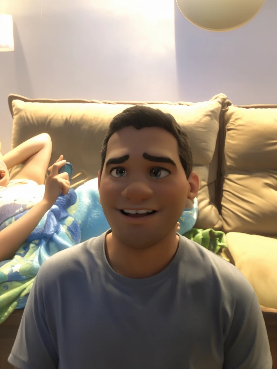 Clementine, 8k, high detail, semi realistic, best shadows, raw hdr, big ass, cropped hoodie, no pants, ((fellatio on viewer's penis, 1 male)), pov, Pixar style, on bed, (viewer's full long penis) ((slutty)) cum on face, on knees, 3d digital art, oily skin