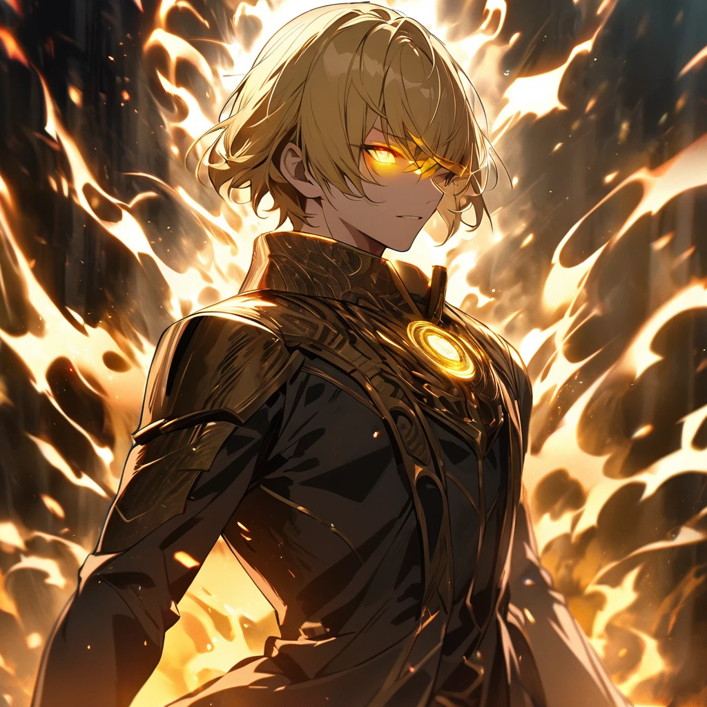 male, short hair, Shine body, Solar body, Shine eyes, Yellow Eyes, Yellow Hair, Shine hair, Aura of Light,, Yellow aura, Shine , I call it Aura