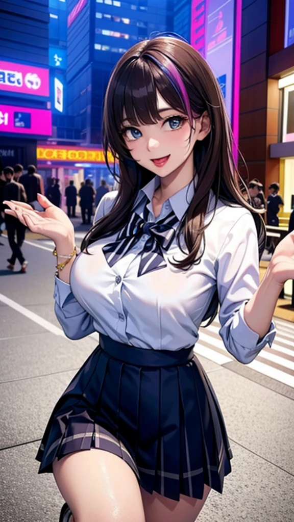 (Highest quality, 8k, masterpiece:1.3, 1 girl, alone, beautiful girl), cute, dynamism, Detailed face, Detailed skin, Detailed clothing, Detailed eyes, Detailed lips, Detailed tongue, Detailed fingers, Mouth details, Realistic, RAW Photos, High resolution, High resolution, Natural light, Dynamic pose, Perfect Anatomy, Toned Legs, double eyelid, Tear bags, Round eyes, Moisturized lips, Sweaty, Ecstatic face, Sailor suit, tie, Pleated skirt, Black Hair, Straight Long Hair, Blunt bangs, Crowded train, crowd, Half closed eyes, (Masturbation, (Grabbing your own crotch, Grab your own chest)), Bra visible through clothes, blush, throw, remote_Vibrate, The man holds the pink switch, Open your mouth, Sticking out tongue, Ahegao, Drooling, Pee, Spread your legs, Sweating profusely:1.5