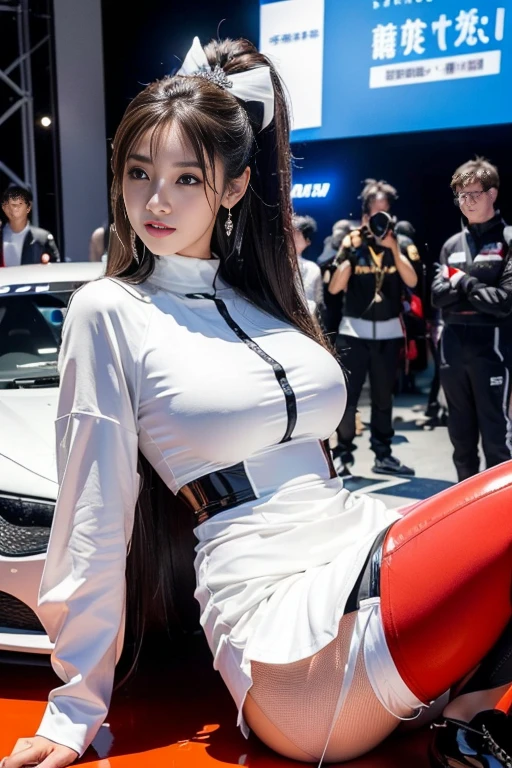 Realistic Rendering with Unreal Engine 5, Random Pause, （Behind the scenes of AV filming at the Motor Show venue：3.0）、（二人の老人が女性の隣にAre standing ：2.0）、Race Queen、Uniform with sponsor logo Red uniform、Earrings、 、Exquisite beauty、Beautiful Face, Slim model body shape, Huge , Oil, Beautiful feet、(Tight-fitting car racing suit：1.8),((Black metallic and white miniskirt lift))),（太ももまでのRace Queenロングブーツ：4.0）Spread your legs、（太ももまでのRace Queenロングブーツ：4.0）、Spread your legs、wet and shiny body, Colorful Hair, (((Brown skin beauty))), (Shoot with multiple cameras：2.5）、（Behind the scenes of AV filming at the Motor Show venue：3.0）、（Surrounded by a lot of old people：3.0）、、Laughter、(Breastfeeding through clothing:1.1),（ Are standing：1.8）、 line、(Behind the scenes of AV filming at the Motor Show venue1.1),(masterpiece, 最high quality:1.3) (Surreal:1.35) (Realistic:1.45) (Skin with attention to detail) high quality, Browsing Caution, (複数のpenis, Surrounded, 二人の老人が女性の隣にAre standing :1.4) (Bukkake, how:1.5), Japanese Girls, 24-years-old, Expressive eyes, Perfect Face, (fix makeup) (lipstick:1.1) (eyeliner:1.1) mascara, eye shadow,  (Black Hair), , break slender, Large Breasts, (Nipples:1.2) (perfect Nipples:1.2), (Dark Skin:1.4), (Oiled and shiny body:1.3), Spread your legs, （太ももまでのRace Queenロングブーツ：4.0）、break (girl covered in how:1.5) (excess how:1.3), (Blowjob and handjob, Girl shaking boy&#39;penis:1.3),Behind the scenes of AV filming at the Motor Show venue.(二人の老人が女性の隣にAre standing :1.5), (Ejaculation into the body:1.7)、（Behind the scenes of AV filming at the Motor Show venue：3.0）