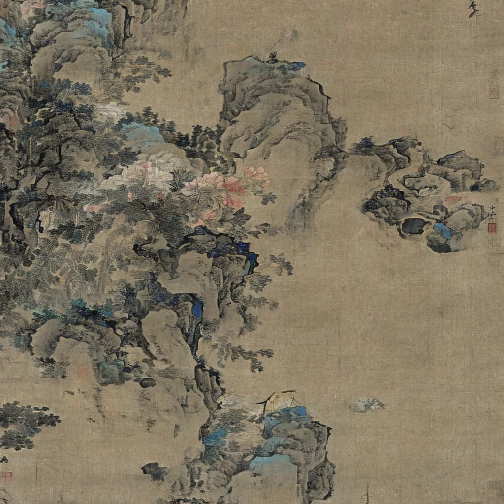 traditional Chinese painting，Landscape。There are characters，Rich graphics