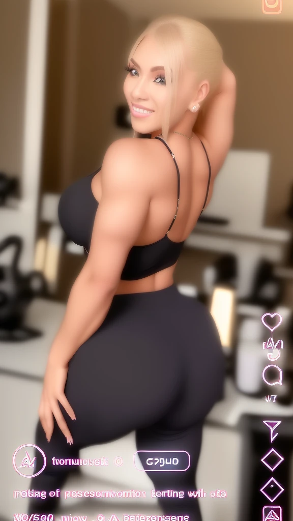 a woman in a black blouse and gray pants posing for a photo, toned backside, low quality video, focus on her back, thick, she is about 6 0 years old, highly detailed 8K ❤🔥 🔥 💀 🤖 🚀, showing the shoulder from behind, ela tem cerca de 50 anos, she is about 7 0 years old, corpo fitness ifbb