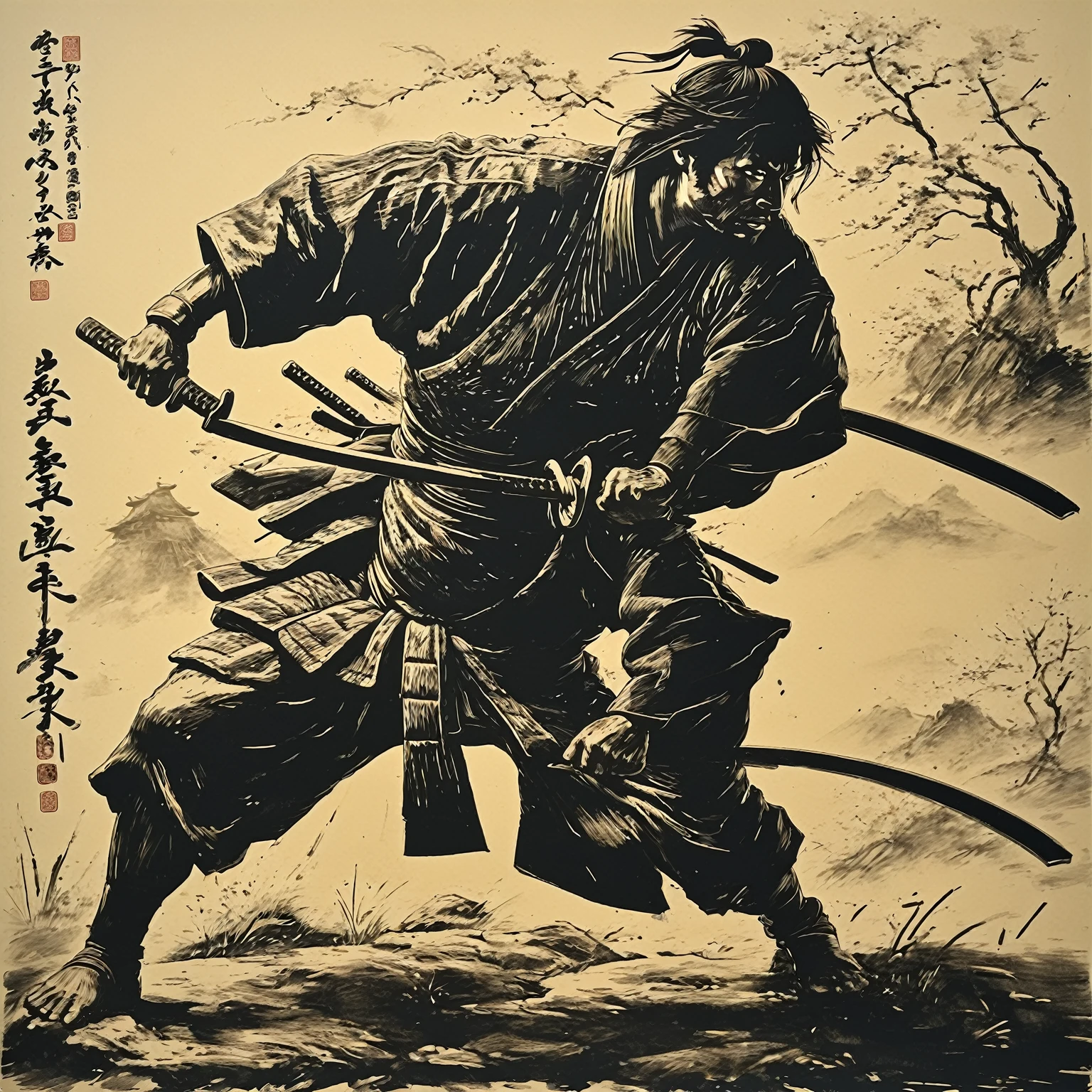 a Samurai striking with his sword