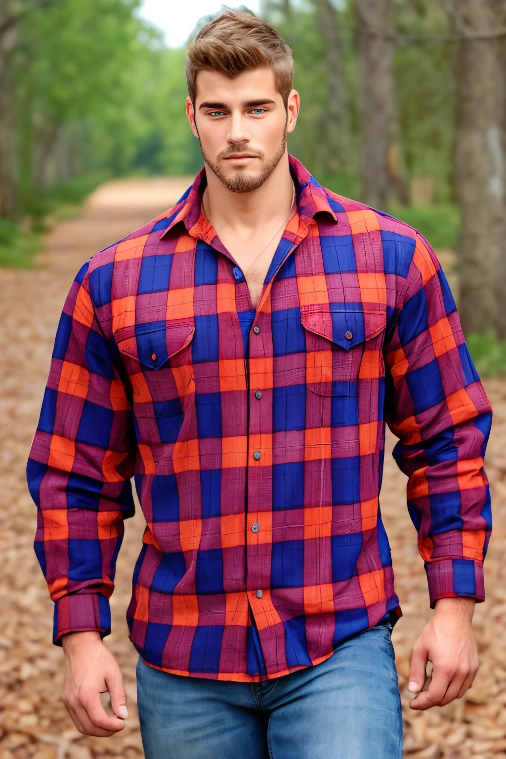 (colth:0.8), man, facial hair, flannel shirt