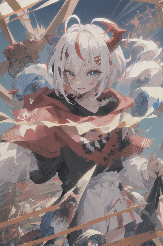1girl, solo, furry, fluffy, brown fur, short hair, nanachi \(made in abyss\), animal ears, tail, yellow eyes, eye patch, left eye patch, scar on face, hoodie, gun, pistol, Glock, holding weapon, aiming at viewer, action pose, t-shirt, hand on hip, tattered clothing, patched clothing, tattered shirt, withered clothing >:), angry, mad, standing, looking at viewer, outdoors, city <lora:char-nanachi:1>