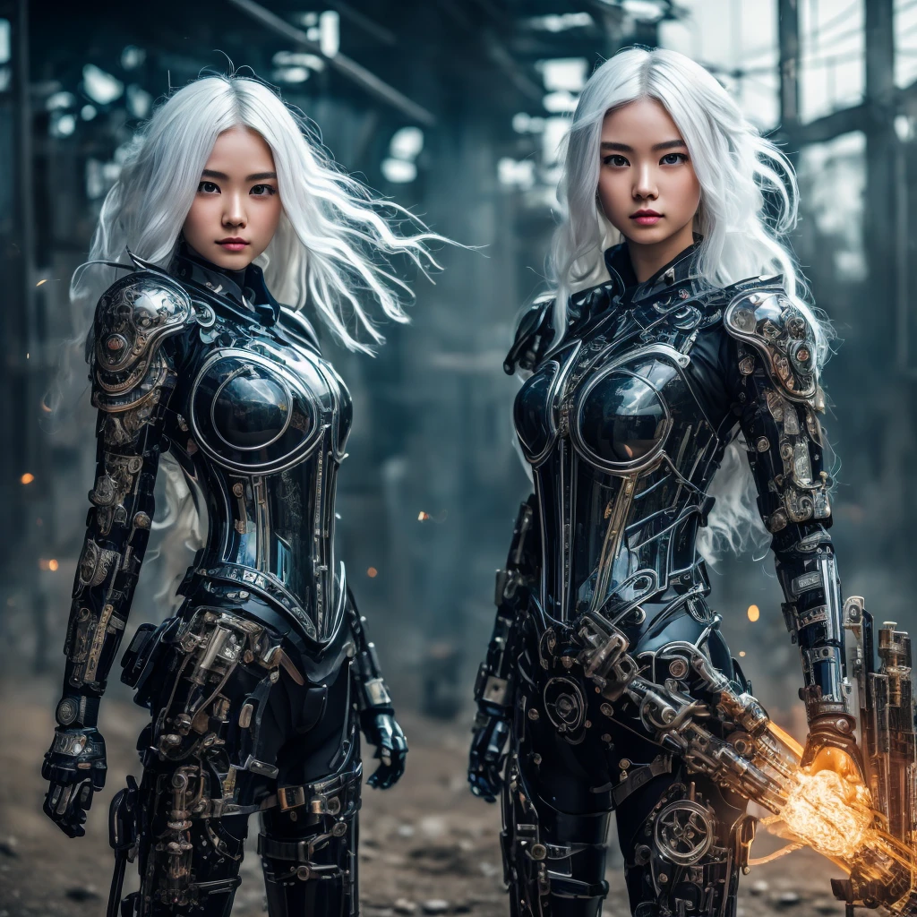 NSFW, Masterpiece, Best Quality, Cinema, Official Art, Propaganda Art, Cinema Wallpaper, Very Detailed CG Unified 4k Wallpaper, Intricate Details, White Background, Upper Body, Facial Focus, Concept Art, Production Art, ( , highres, (realistic, photo-realistic:1.2), physically-based rendering, machinery, reflection, realistic, cyberpunk, symmetric front view close up head shot eyes symmetry face very sharp focus realistic award winning matte drawing movie light 1 boy, mecha, (Illustration: 1.1), slender, big breasts, fair skin, delicate face, empire-waist dress robe, shine, tights, cobalt blue(long blonde hair), green eyes, battlefield, chip, shine, long sword
