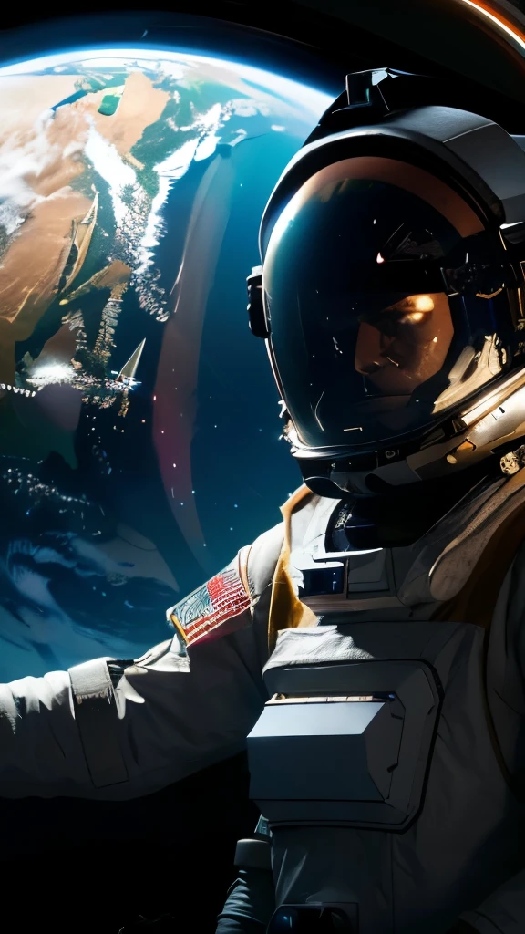 a detailed astronaut in a spacesuit, space suit with realistic textures, high tech helmet, visor reflecting the stars and planets, tether connecting to spacecraft, floating in zero gravity, outer space background with nebulae, planets, and distant galaxies, cinematic lighting, highly detailed, award winning digital art, cinematic composition, epic scale, hyper realistic, 8k, HDR